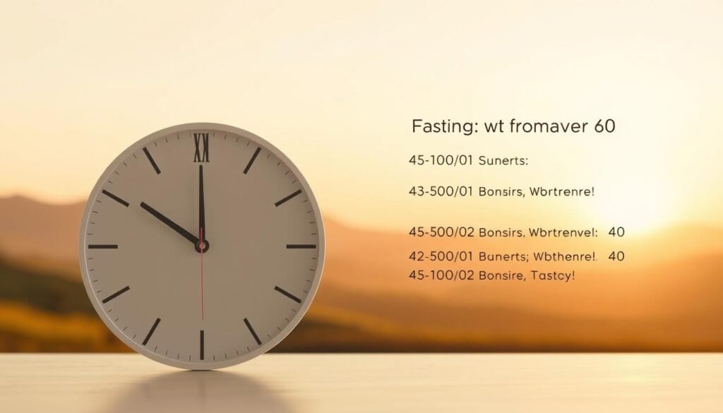 A clean, minimalist illustration of an intermittent fasting schedule for women over 40. A simple, elegant clock face in the foreground, with a soft, neutral color palette. The clock hands indicate the different fasting and eating windows, with clear delineations. In the middle ground, a serene, natural landscape with gentle rolling hills and a warm, golden sunset. The background is a soft, blurred gradient, creating a sense of calm and focus. Soft, diffuse lighting illuminates the scene, with a slight vignette effect to draw the eye to the central clock face. The overall mood is one of simplicity, clarity, and wellness. A clean, minimalist illustration of an intermittent fasting schedule for women over 40. A simple, elegant clock face in the foreground, with a soft, neutral color palette. The clock hands indicate the different fasting and eating windows, with clear delineations. In the middle ground, a serene, natural landscape with gentle rolling hills and a warm, golden sunset. The background is a soft, blurred gradient, creating a sense of calm and focus. Soft, diffuse lighting illuminates the scene, with a slight vignette effect to draw the eye to the central clock face. The overall mood is one of simplicity, clarity, and wellness.