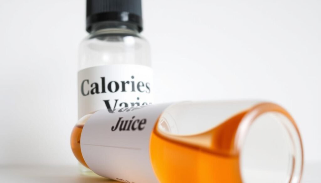 A close-up view of a vape juice bottle, partially filled with a translucent, amber-colored liquid, set against a clean, minimalist background. The bottle's label prominently displays the text "Calories in Vape Juice" in a clear, readable font. The lighting is soft and natural, highlighting the texture and viscosity of the liquid. The composition is balanced, drawing the viewer's attention to the informative label and the contents of the bottle. The scene conveys a sense of curiosity and the desire to understand the nutritional aspects of vaping. A close-up view of a vape juice bottle, partially filled with a translucent, amber-colored liquid, set against a clean, minimalist background. The bottle's label prominently displays the text "Calories in Vape Juice" in a clear, readable font. The lighting is soft and natural, highlighting the texture and viscosity of the liquid. The composition is balanced, drawing the viewer's attention to the informative label and the contents of the bottle. The scene conveys a sense of curiosity and the desire to understand the nutritional aspects of vaping.