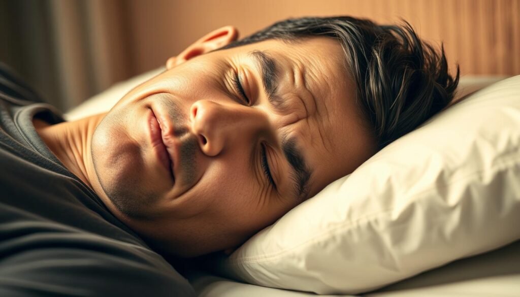 A person lying on their side with a ruptured eardrum, their head resting on a soft pillow, the affected ear visible. The face shows a slight grimace of discomfort. The lighting is warm and gentle, creating a soothing atmosphere. The background is blurred, with muted colors to keep the focus on the subject. The camera angle is slightly elevated, creating a sense of intimacy and care. The overall mood is one of rest and recovery, conveying the importance of choosing the right sleeping position for a ruptured eardrum. A person lying on their side with a ruptured eardrum, their head resting on a soft pillow, the affected ear visible. The face shows a slight grimace of discomfort. The lighting is warm and gentle, creating a soothing atmosphere. The background is blurred, with muted colors to keep the focus on the subject. The camera angle is slightly elevated, creating a sense of intimacy and care. The overall mood is one of rest and recovery, conveying the importance of choosing the right sleeping position for a ruptured eardrum.