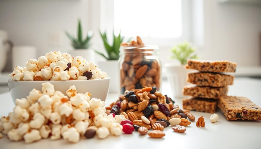Budget-friendly gluten-free snacks like popcorn and trail mix Budget-friendly gluten-free snacks like popcorn and trail mix