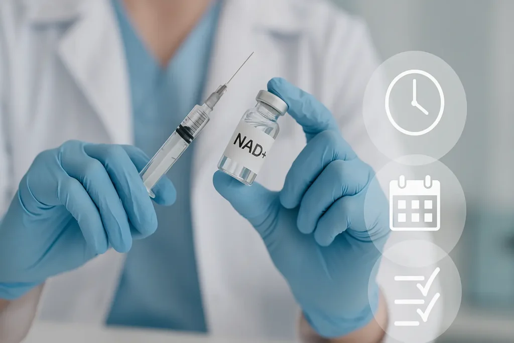 Healthcare provider preparing a NAD+ injection in a clinical setting