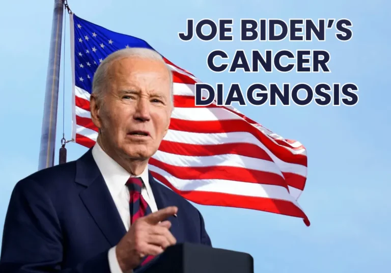Joe Biden speaking with U.S. flag in background and bold text reading "Joe Biden’s Cancer Diagnosis"