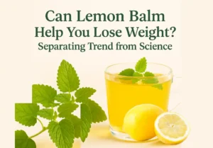 Lemon balm for weight loss shown as tea with fresh leaves and lemon, highlighting its calming and digestive benefits.