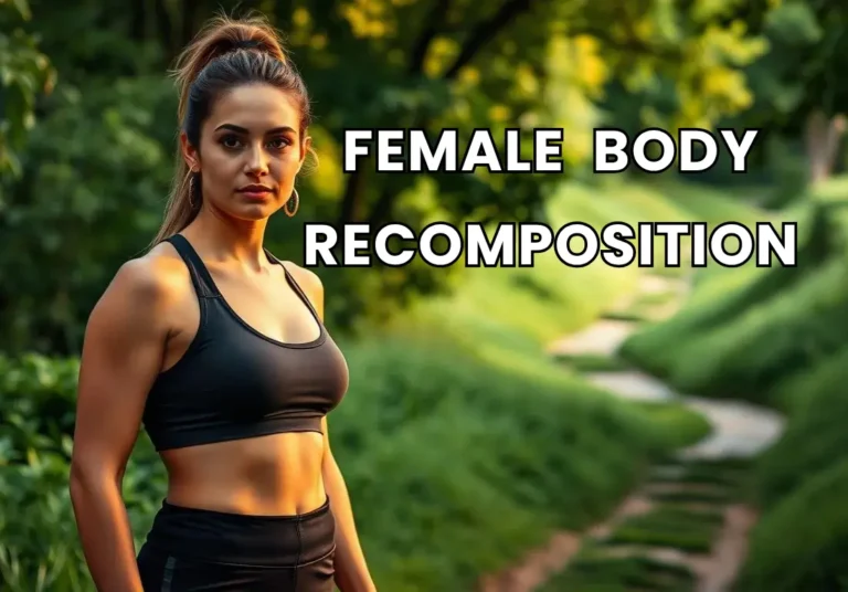 Athletic woman in workout gear symbolizing female body recomposition through strength training and fat loss in a natural outdoor setting