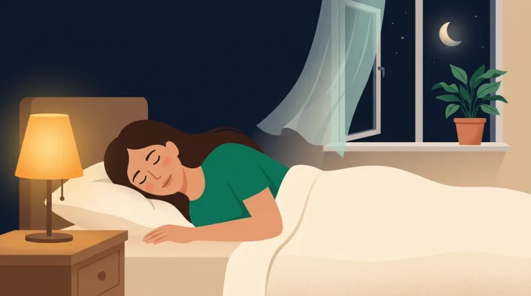 Best temperature for sleep: woman sleeping in a cool bedroom with the window open
