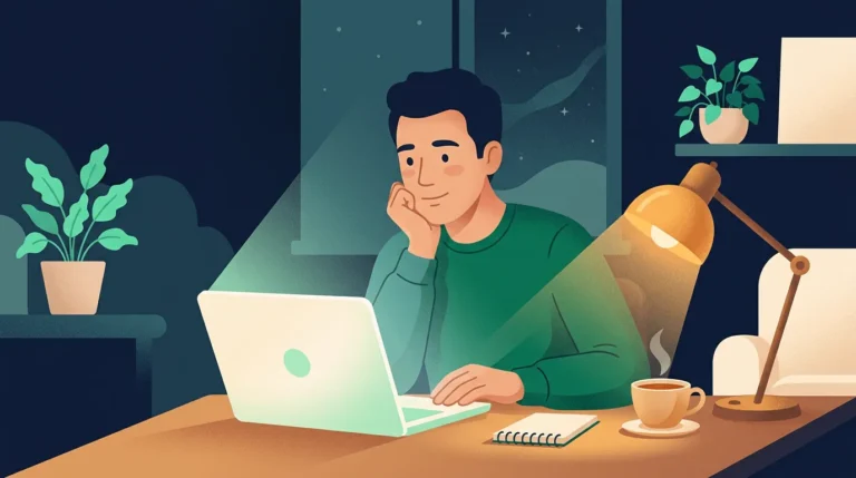 Does jelqing work: man researching the evidence on a laptop at night