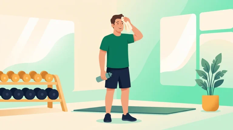 Does sweating burn calories: man wiping sweat from his face with a towel after a workout