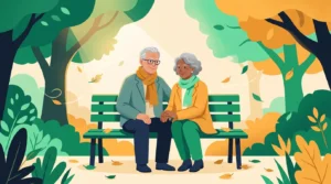 Early signs of ALS: man and his partner sitting together on a park bench