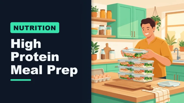 High protein meal prep: man stacking meal containers in a kitchen