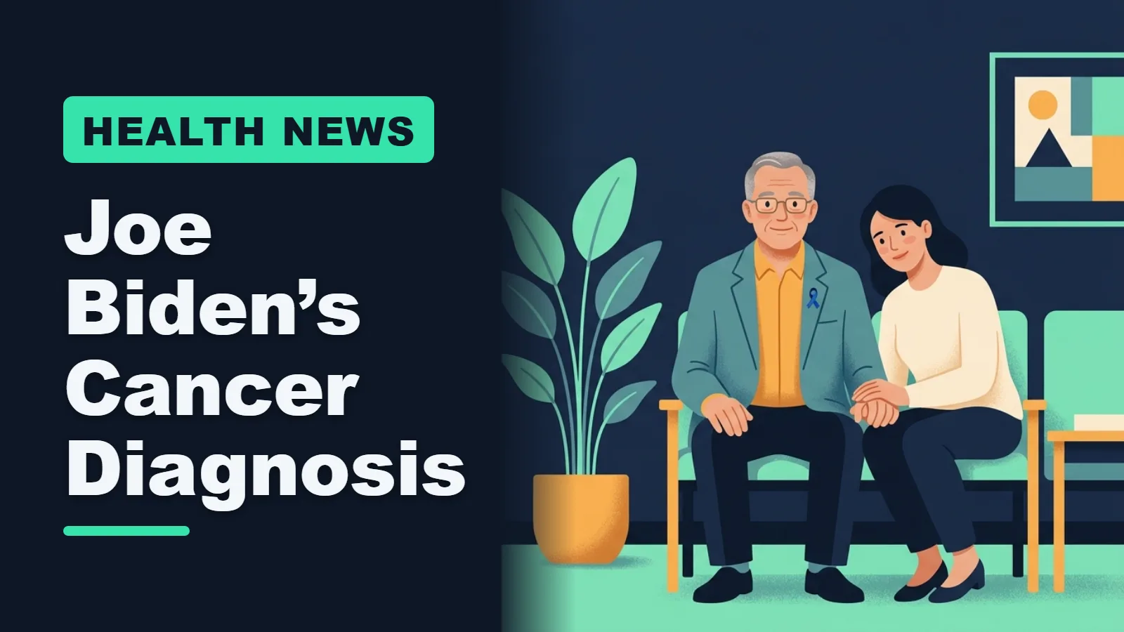 Prostate cancer diagnosis: older man and his daughter holding hands in a waiting room