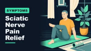 Sciatic nerve pain relief: man doing a gentle hip stretch on a yoga mat