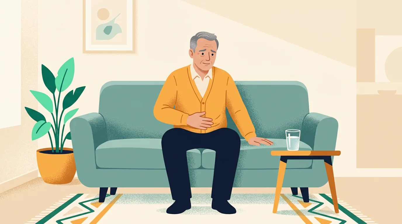 Foods to avoid for prostate health: man holding his lower abdomen in discomfort