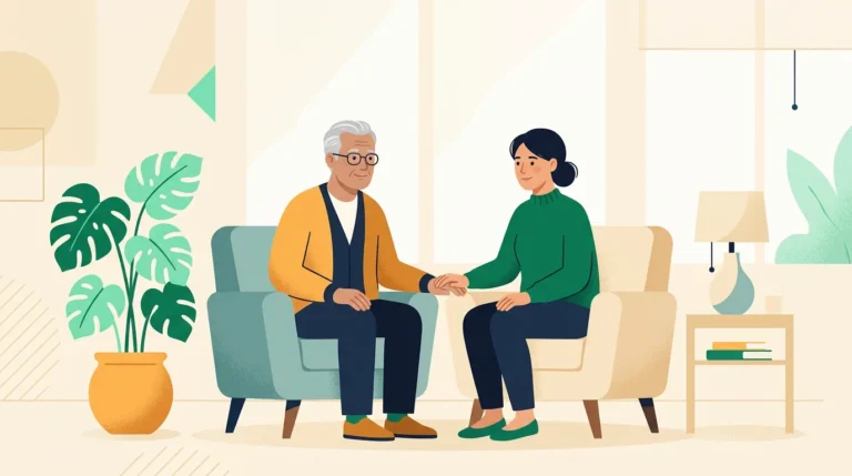 Gleason score: older man and his daughter holding hands in a waiting room