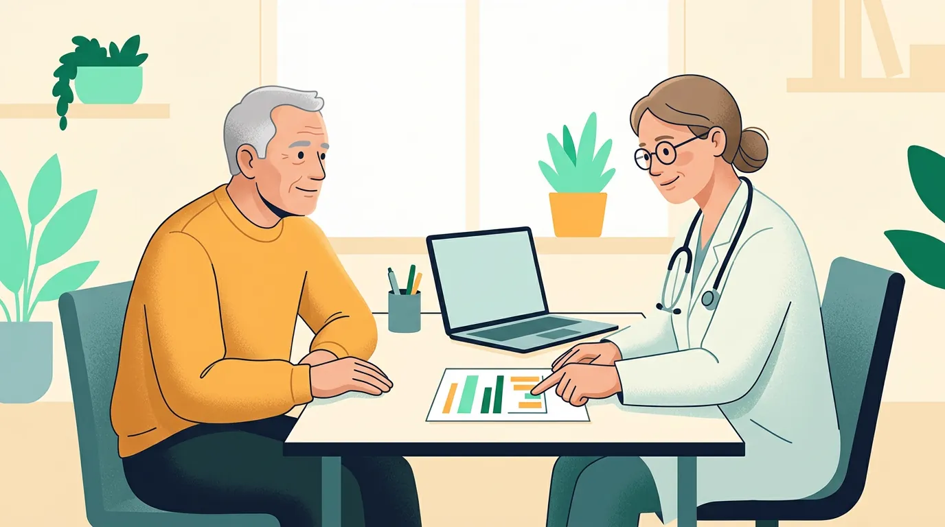 Gleason score: older man going over his biopsy report with his doctor