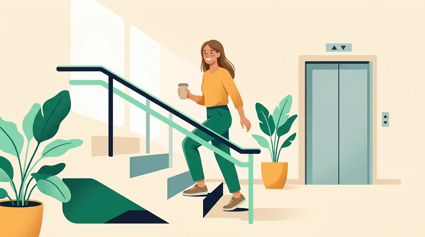 How many steps a day to lose weight: woman taking the stairs at work to add steps