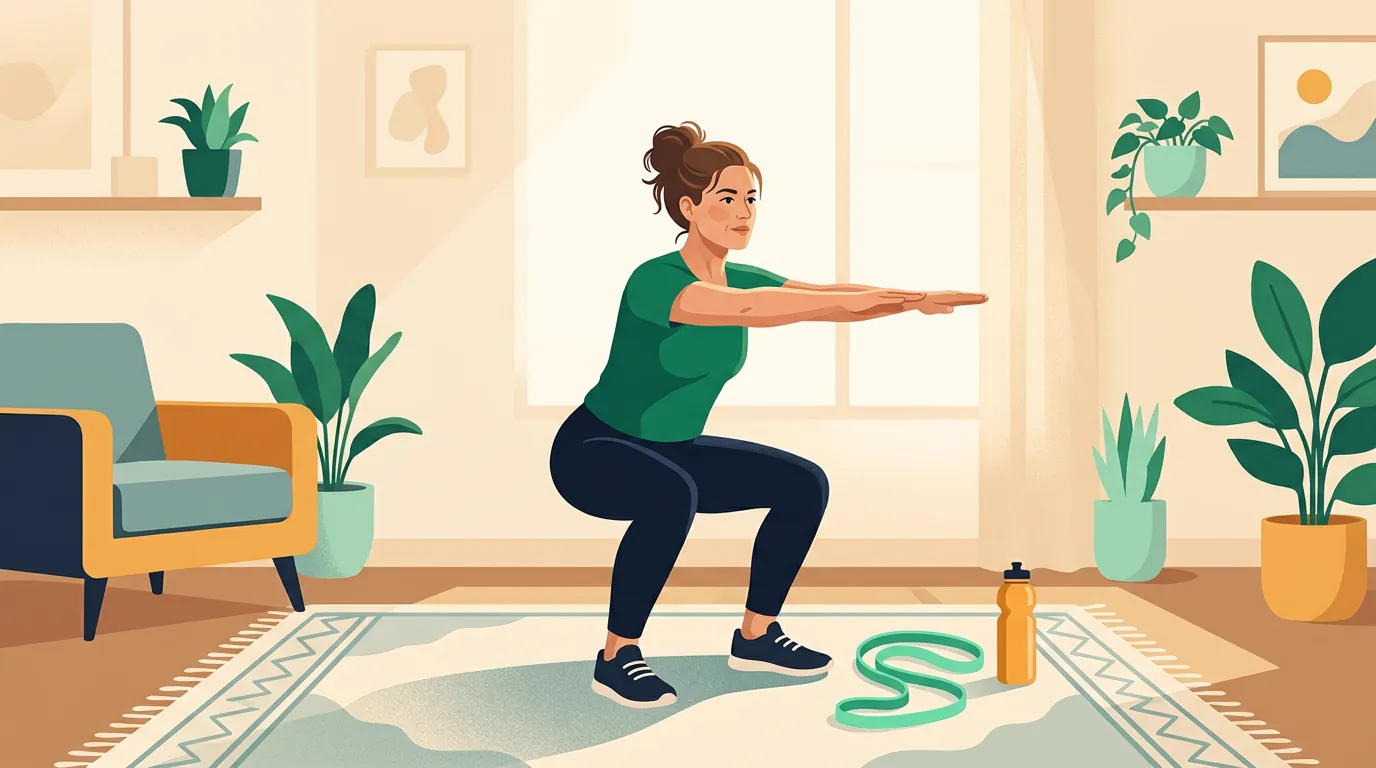 How to break a weight loss plateau: woman doing squats at home