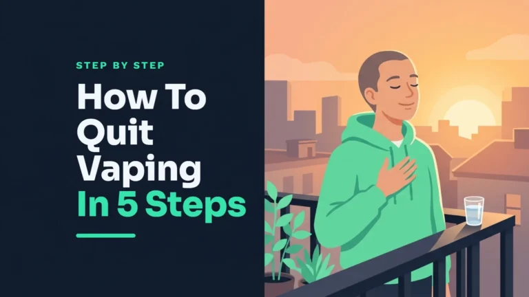 How to quit vaping: calm person breathing slowly on a balcony at sunrise, a simple 5-step guide
