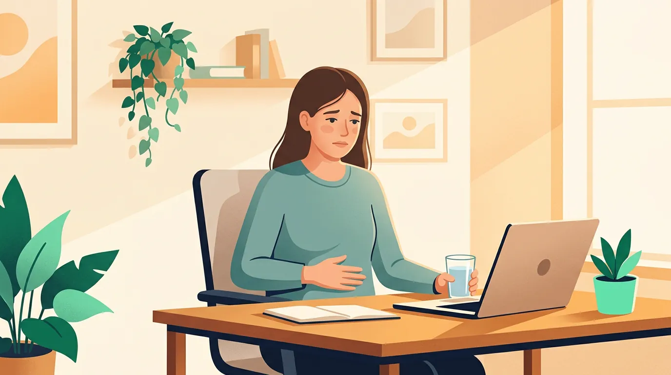 Nicotine pouches side effects: woman feeling dizzy and sick at her desk