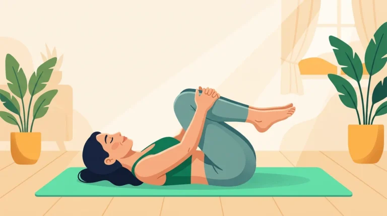 Sciatic nerve pain relief: person doing a gentle knee hug stretch on a mat at home