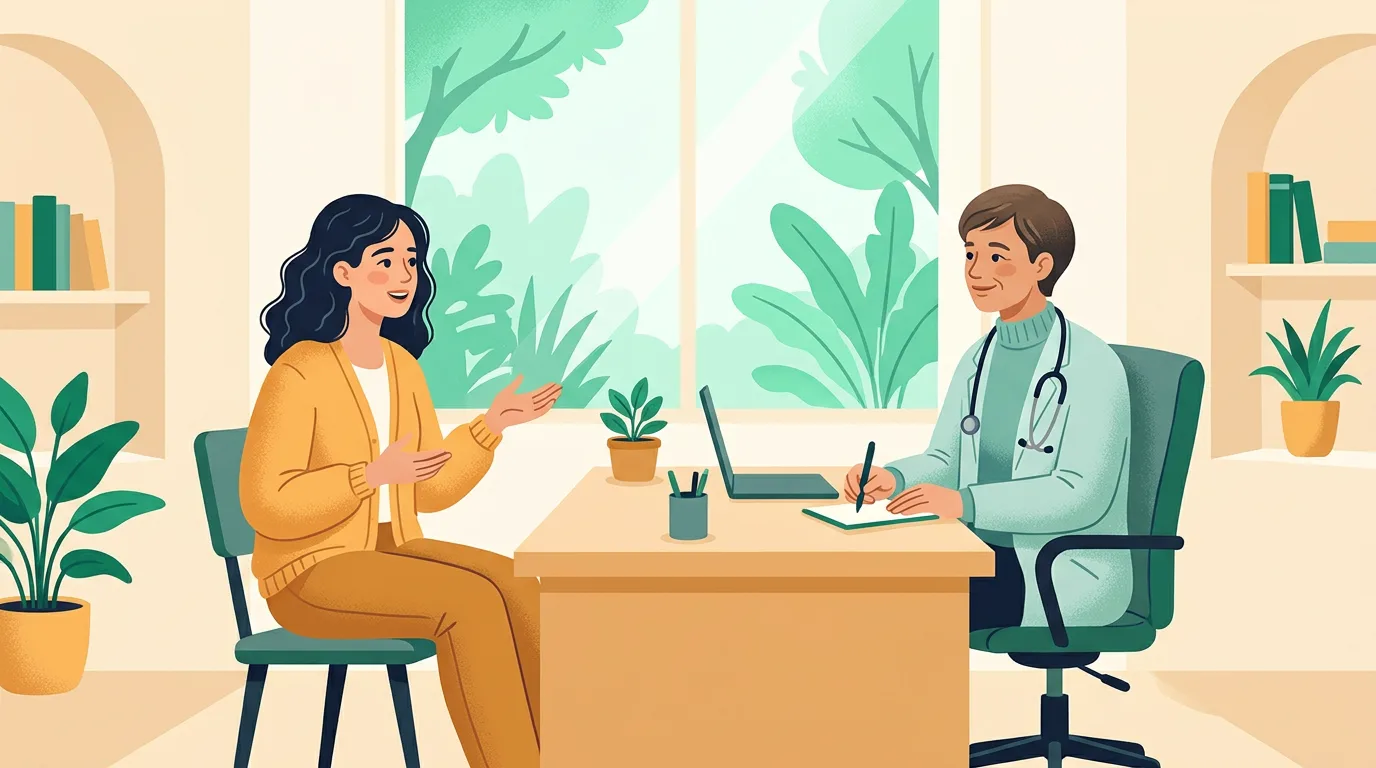 Vaping headache: woman talking with a doctor about her symptoms