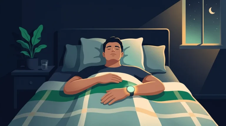 What is core sleep: man sleeping with a smartwatch glowing on his wrist